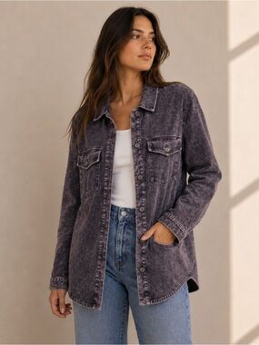 2/$35 Zenana Washed Plum Mineral Wash Shacket Soft Feel More Like Oversized